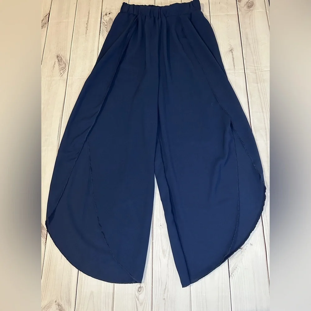 Navy Women's Wide-Leg Wrap Pants Size Small Vacation Summer Spring Travel Pants